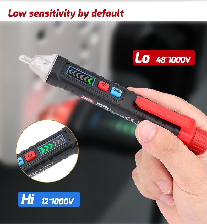 TASI TA881A Smart Non-Contact AC Voltage Test Pen (12V–1000V) – Dual Sensitivity Electrician Detector Tool - Image 4