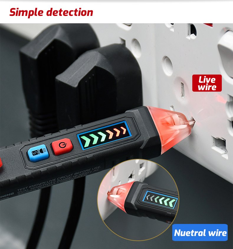 TASI TA881A Smart Non-Contact AC Voltage Test Pen (12V–1000V) – Dual Sensitivity Electrician Detector Tool - Image 2